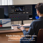 UGREEN Revodok Pro Dockingstation (12-in-1, Triple Display 4K@60Hz, 100W) unterstützt als USB-C-Hub ein ultrascharfes Triple-Display-Setup mit 4K@60Hz für beeindruckende visuelle Produktivität.