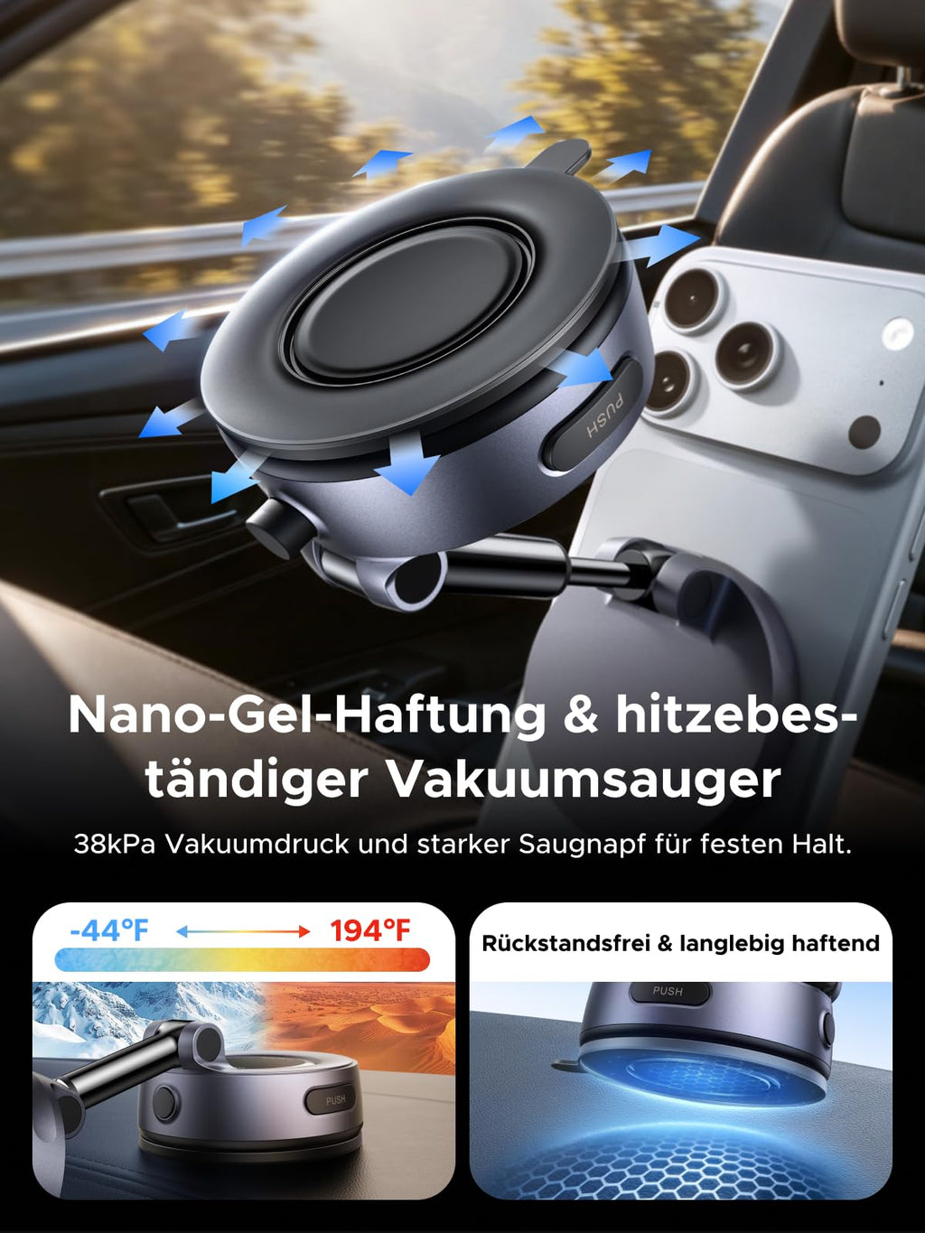 UGREEN Magflow Qi2 25W Autohalterung mit Ladefunktion, MagSafe-Kompatibel