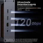Die UGREEN Revodok Max 2131 Dockingstation (13-in-1, 140W, Thunderbolt 5) ermöglicht als ultraschneller USB-Hub Datenübertragungen von bis zu 120 Gbps mit Bandbreiten-Boost und liefert eine deutlich höhere Leistung als herkömmliche Standards.