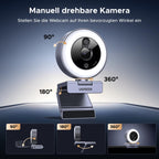 UGREEN 4K Webcam mit Ringlicht, Autofokus, Objektivdeckel, 6 Lichtstufen