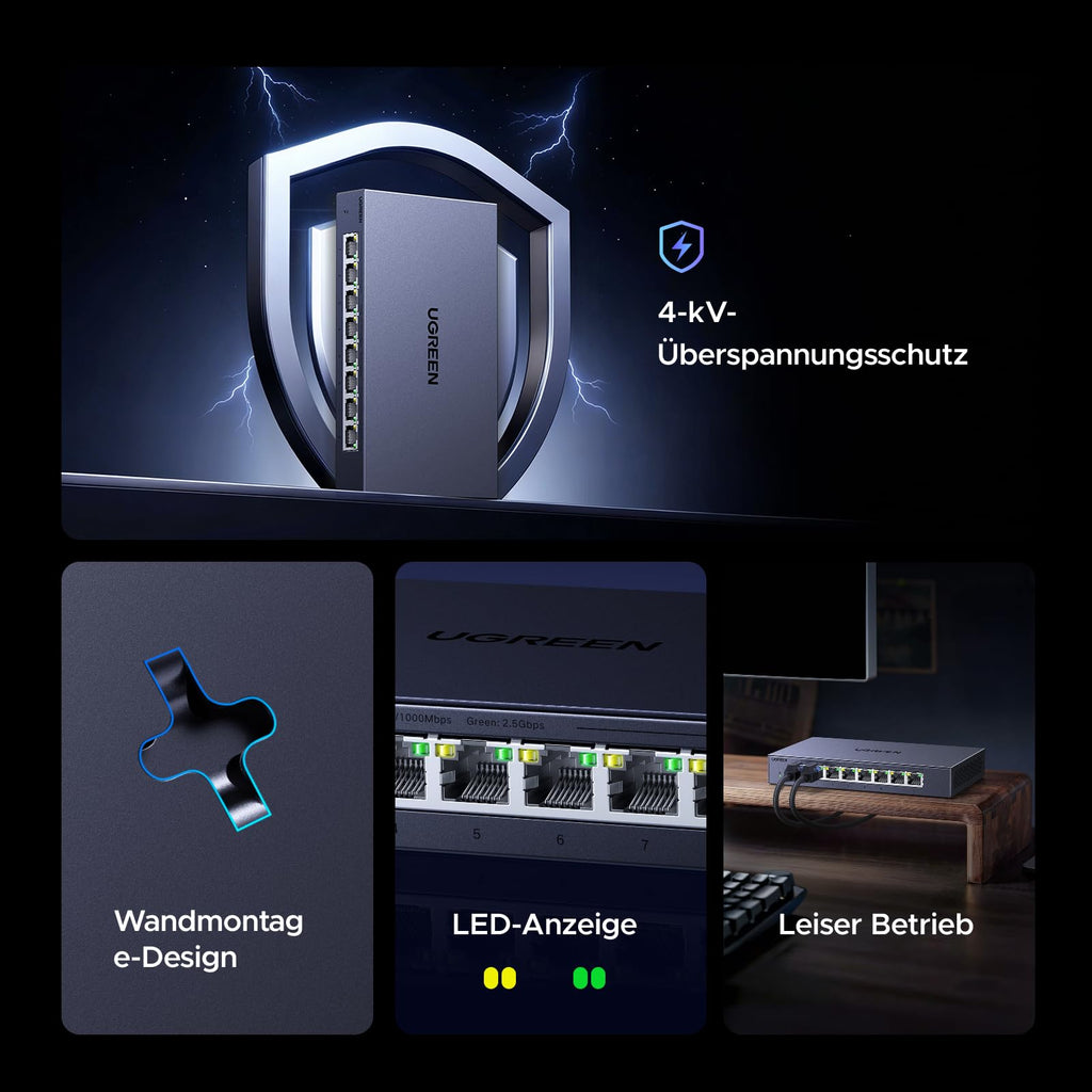 UGREEN 2.5G LAN Switch mit 8X 2.5G Ports, Plug & Play (8-Ports)