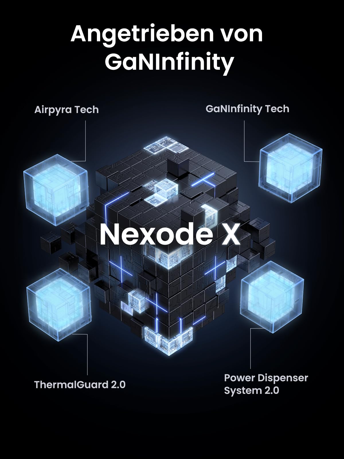 UGREEN Nexode X 100 W USB-C 3-Port GaN Ladegerät, Angetrieben von GaNInfinity