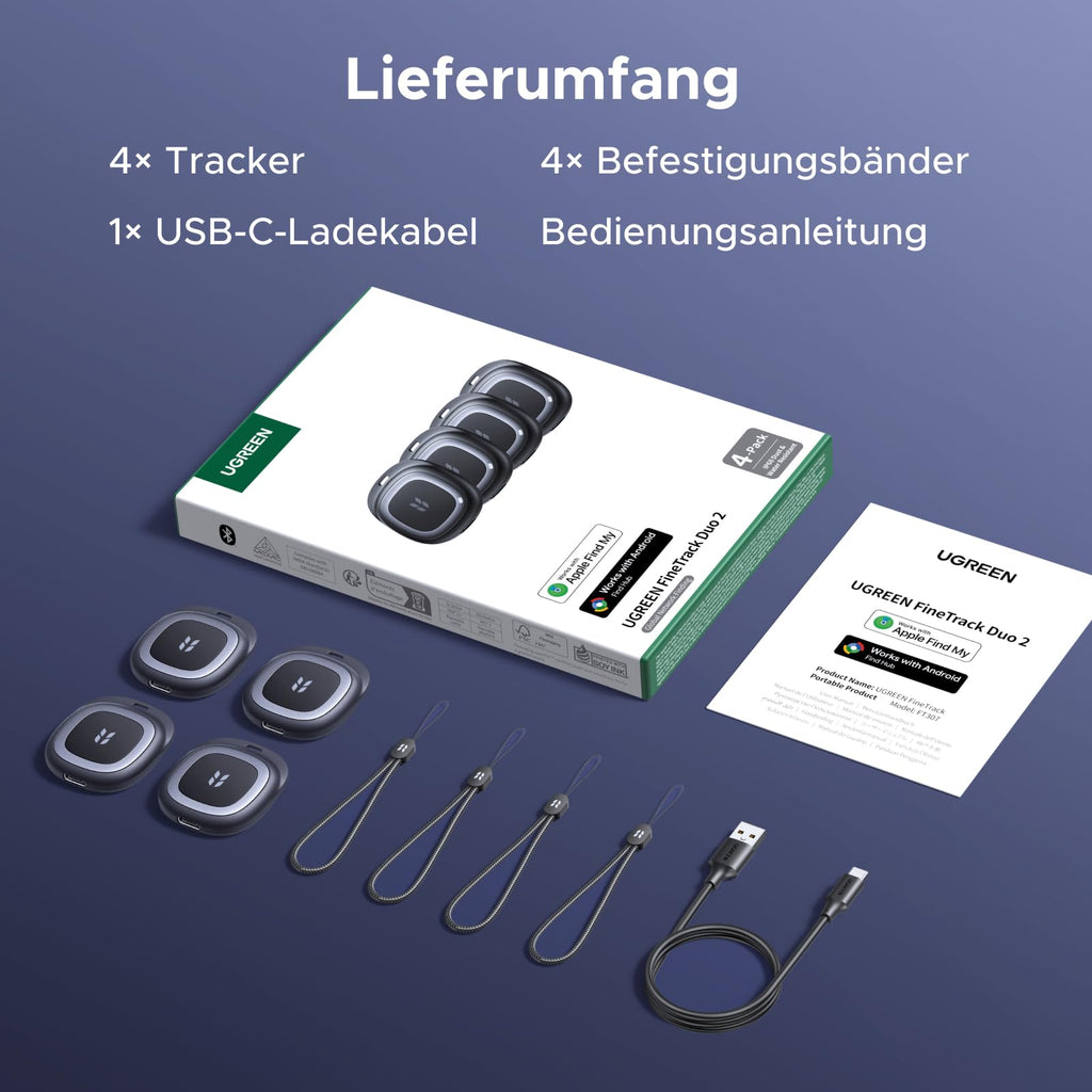 UGREEN FineTrack Duo 2 GPS Tracker für iOS & Android mit USB C Laden