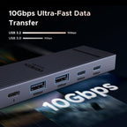Der UGREEN Revodok Pro USB-C Hub (10Gbps, 6-IN-1, 4K@60Hz) unterstützt als schnelle dockingstation USB-3.2-Übertragungen mit bis zu 10Gbps und bietet damit doppelte Geschwindigkeit im Vergleich zu USB 3.0.