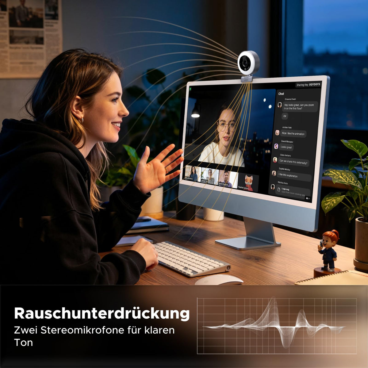 UGREEN 4K Webcam mit Ringlicht, Autofokus, Objektivdeckel, 6 Lichtstufen