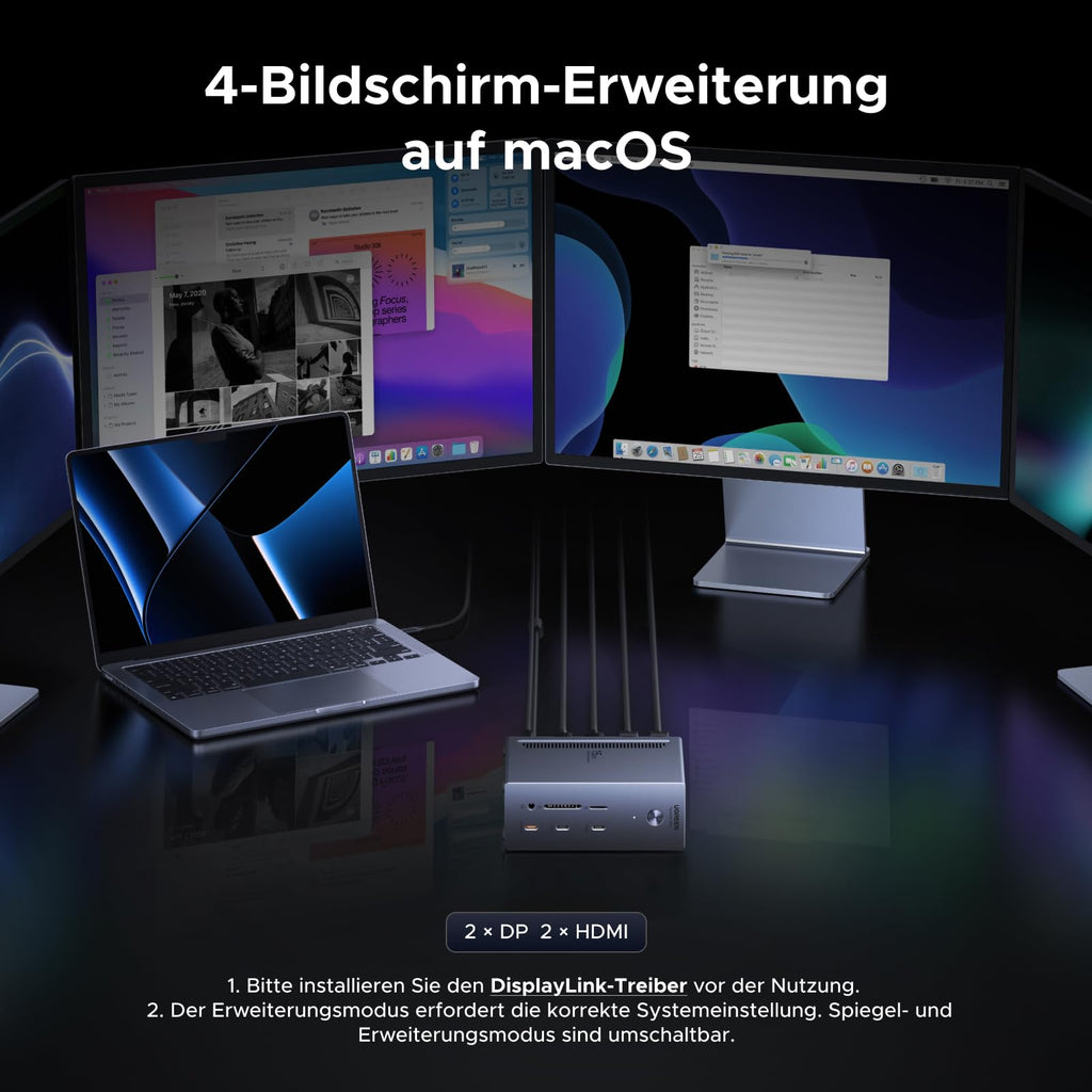 UGREEN DisplayLink Docking Station, 4K/8K Quad Display, 150W Netzteil