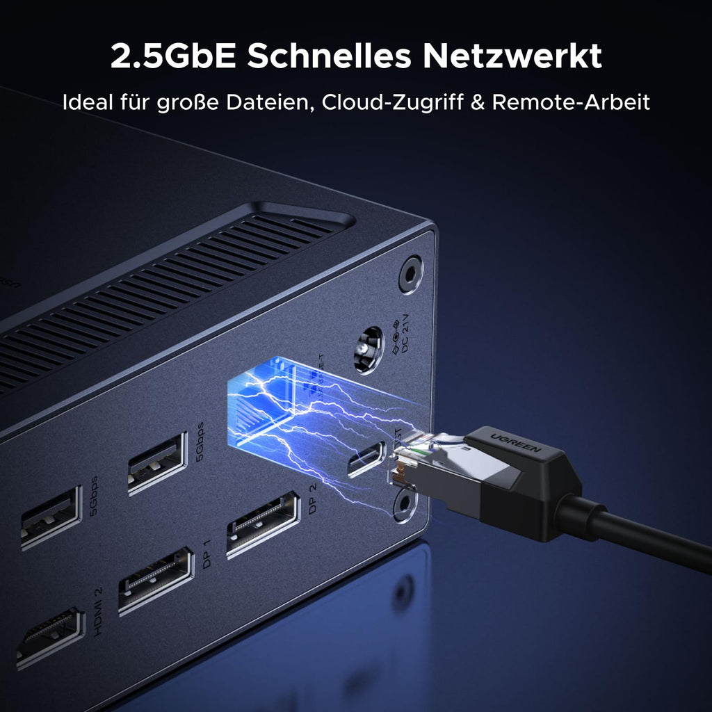 UGREEN DisplayLink Docking Station, 4K/8K Quad Display, 150W Netzteil