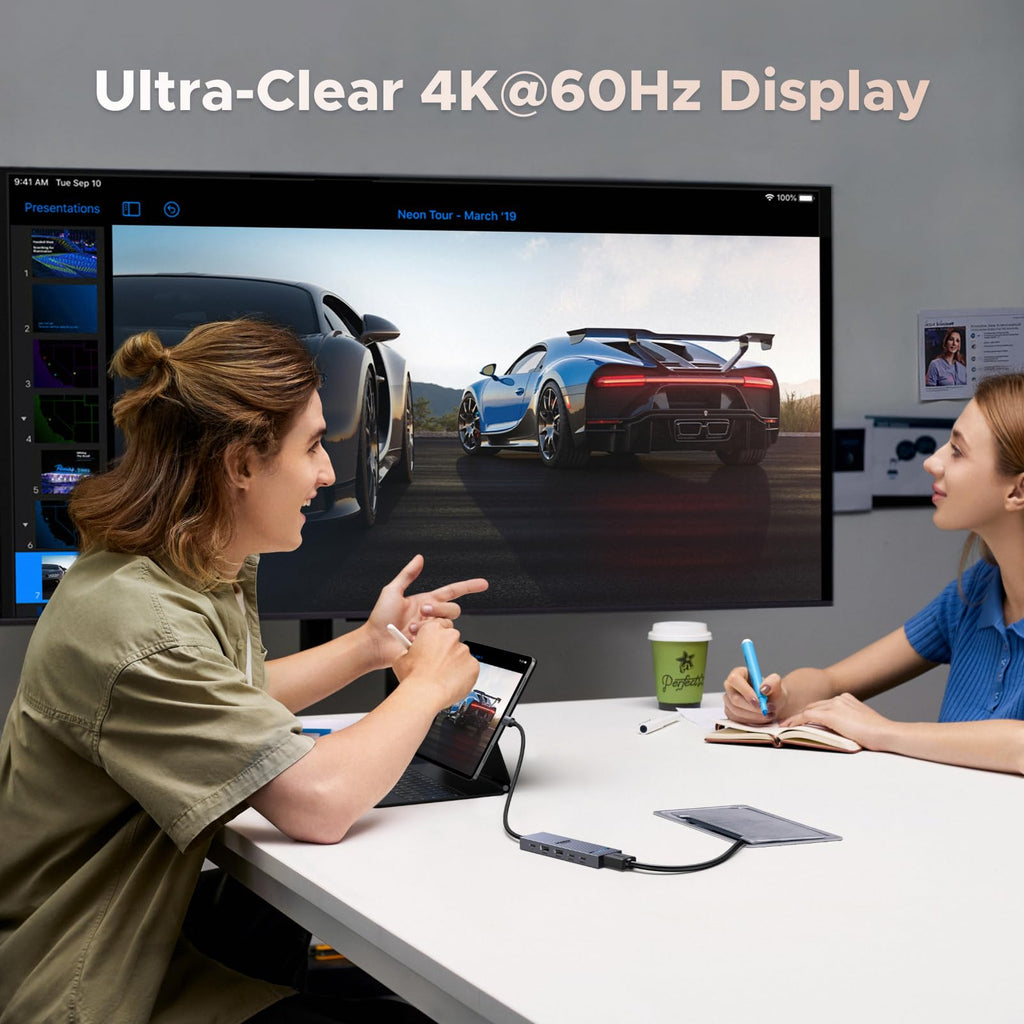 Der UGREEN Revodok Pro USB-C Hub (10Gbps, 6-IN-1, 4K@60Hz) ermöglicht als leistungsstarke dockingstation eine klare und flüssige 4K-@60Hz-Anzeige für professionelle Präsentationen und Meetings.