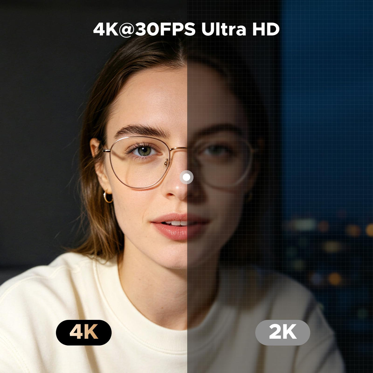 UGREEN 4K Webcam mit Ringlicht, Autofokus, Objektivdeckel, 6 Lichtstufen