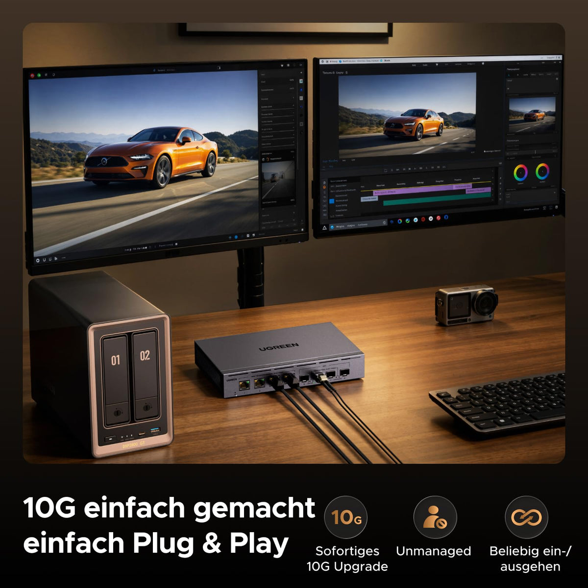UGREEN LAN Switch mit 4X 10G RJ45+4X 10G SFP+, 10G Netzwerk Switch