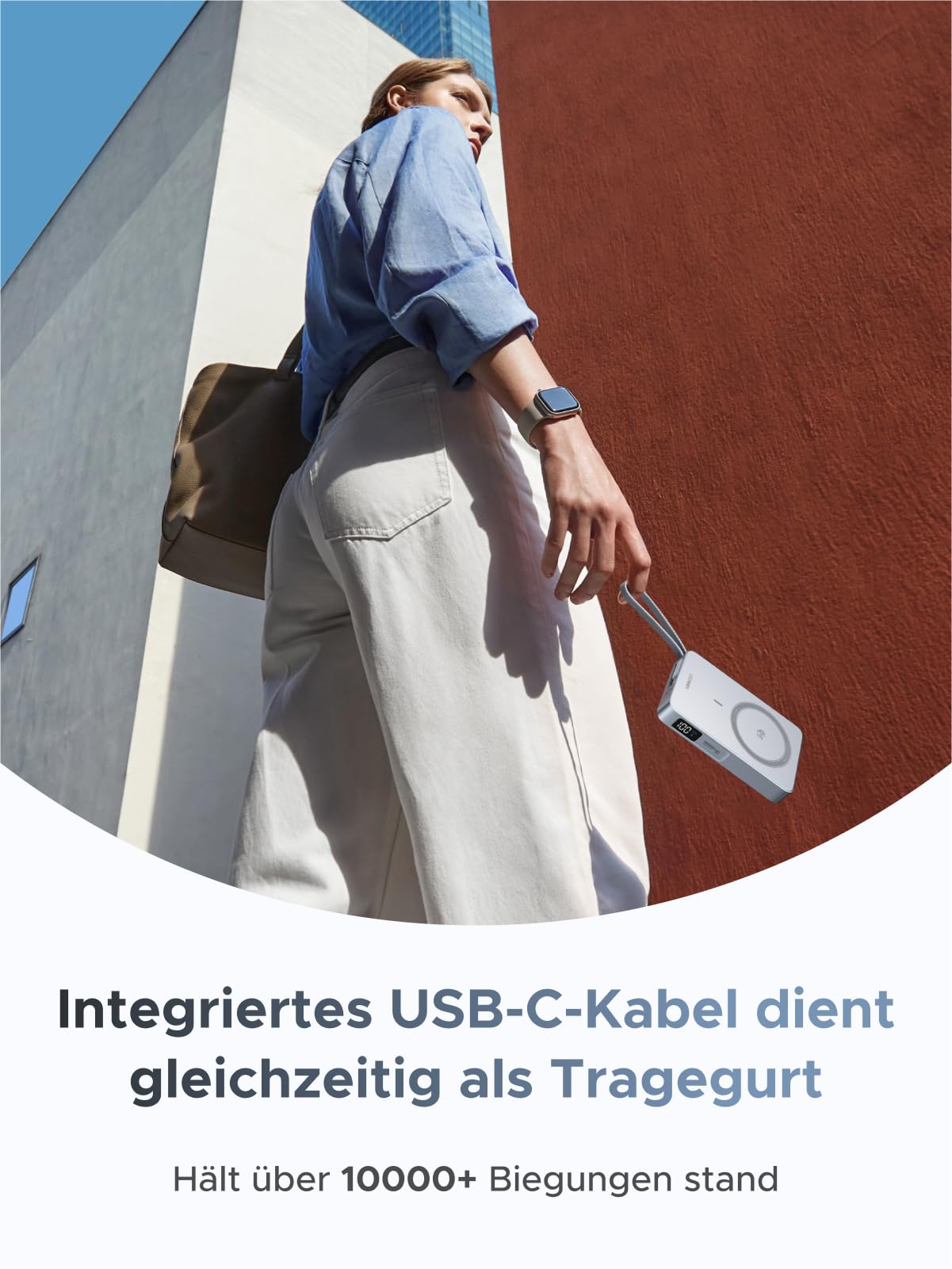 Die UGREEN MagFlow Powerbank wird mit einem langlebigen Kabel in Militärqualität geliefert, das über 10 000 Biegungen standhält – für eine langlebige, MagSafe-kompatible Leistung.