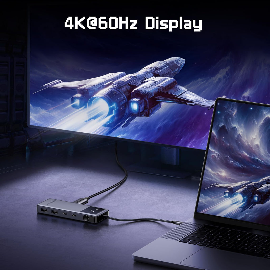 Über den HDMI-Anschluss unterstützt die UGREEN Uno USB-C Hub als USB-C-Hub eine ultraklare Einzelanzeige mit bis zu 4K@60Hz für Präsentationen, Kreativarbeit und Entertainment.