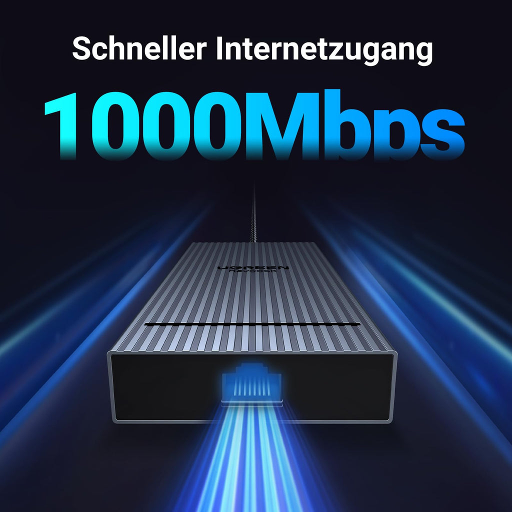 UGREEN Revodok Pro USB-C Hub sorgt als dockingstation mit Gigabit-Ethernet für stabile und schnelle kabelgebundene Netzwerkleistung.