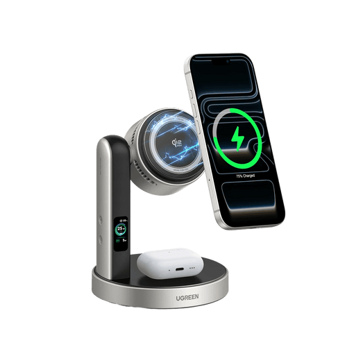UGREEN MagFlow Pro Magnetische kabellose Ladestation (2-in-1, Qi2 25 W, intelligentes Kühlsystem) - Ladegerät