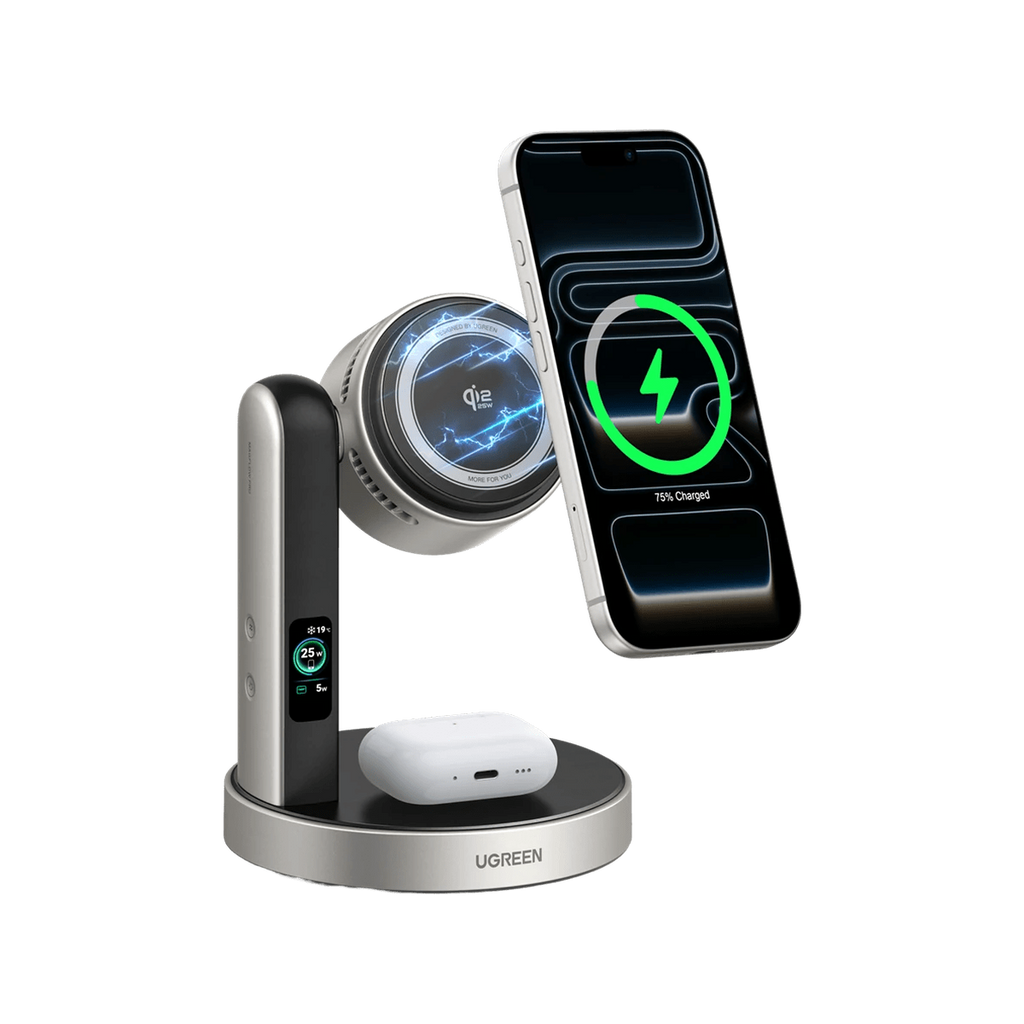 UGREEN MagFlow Pro Magnetische kabellose Ladestation (2-in-1, Qi2 25 W, intelligentes Kühlsystem)