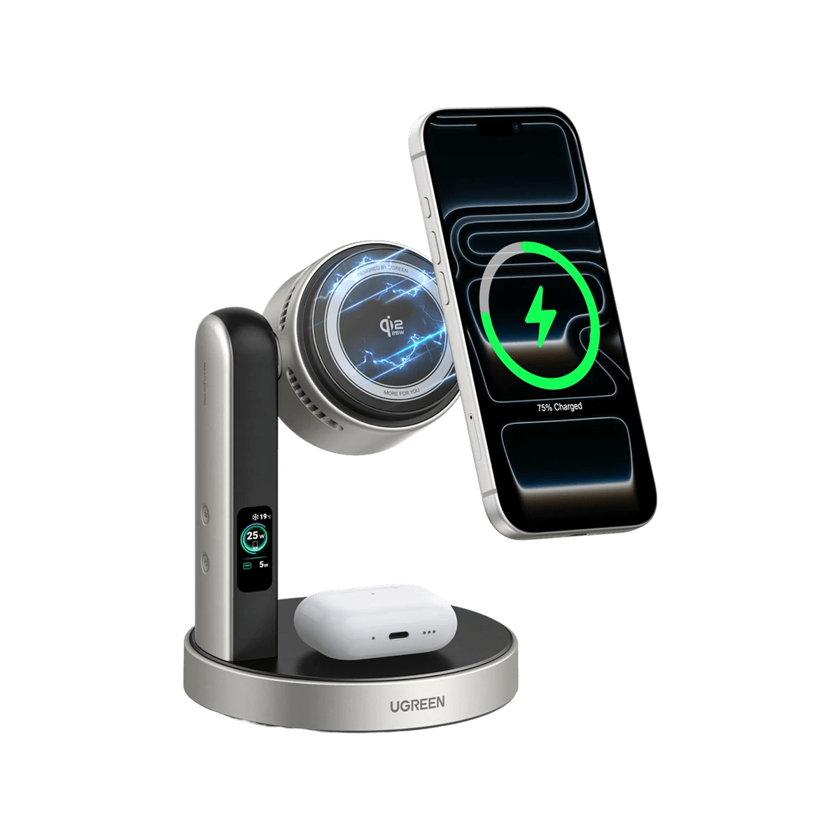 UGREEN MagFlow Pro Magnetische kabellose Ladestation (2-in-1, Qi2 25 W, intelligentes Kühlsystem)