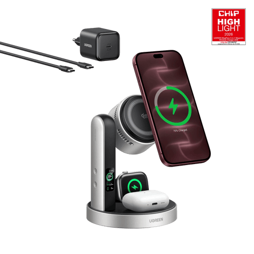 UGREEN MagFlow Pro Magnetische kabellose Ladestation (3-in-1, Qi2 25 W) - Ladegerät