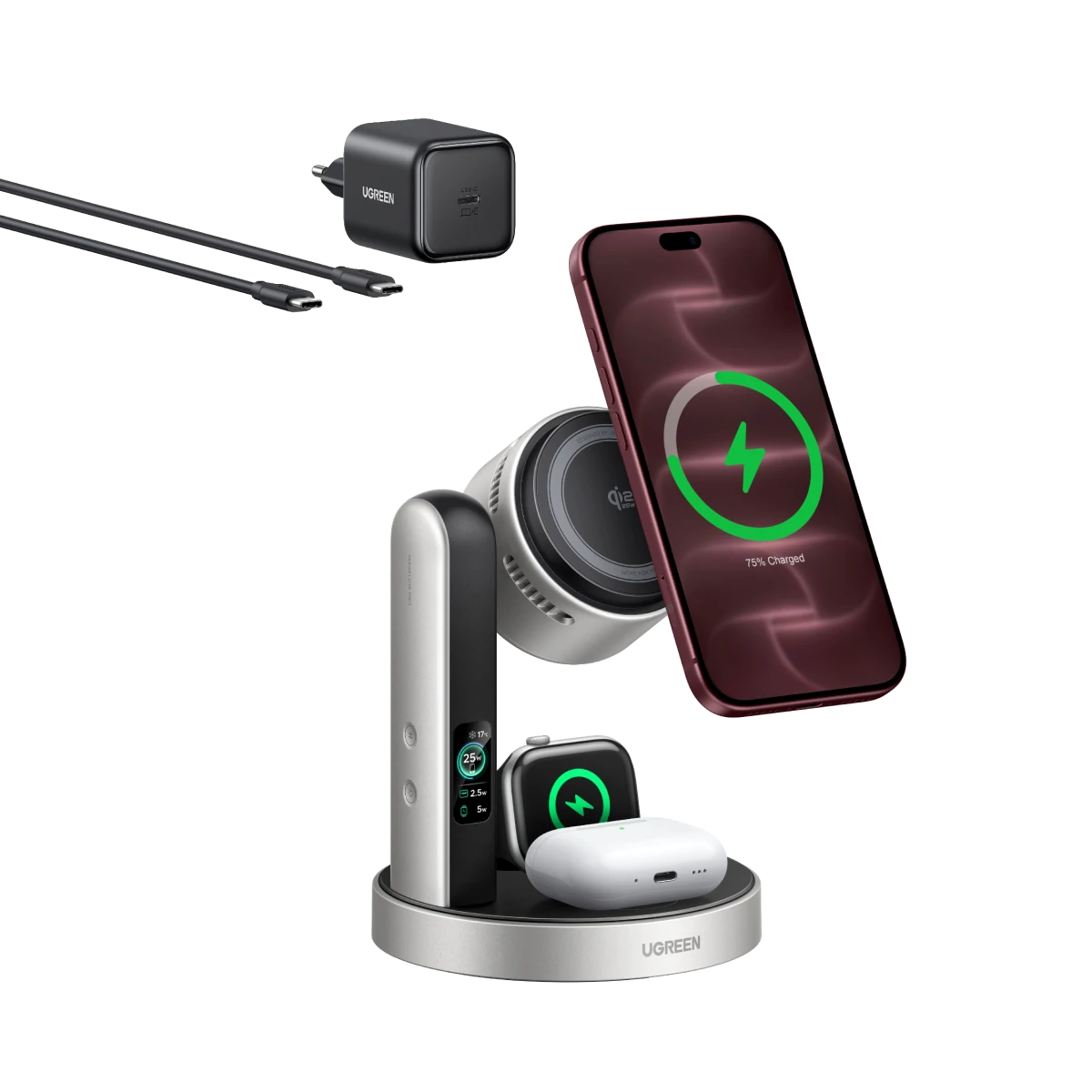 UGREEN MagFlow Pro Magnetische Powerbank (10.000 mAh, Qi2 25 W, integriertes 45-W-USB-C-Kabel) - Powerbank