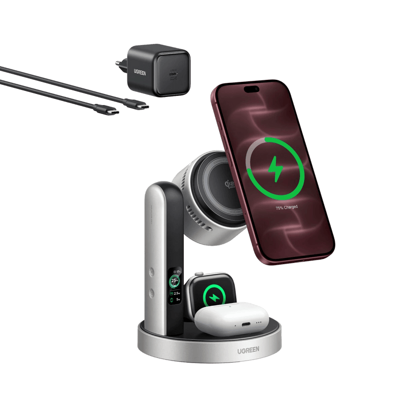 UGREEN MagFlow Pro Magnetische kabellose Ladestation (3-in-1, Qi2 25 W)