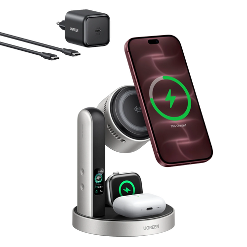UGREEN MagFlow Pro Magnetische kabellose Ladestation (3-in-1, Qi2 25 W)