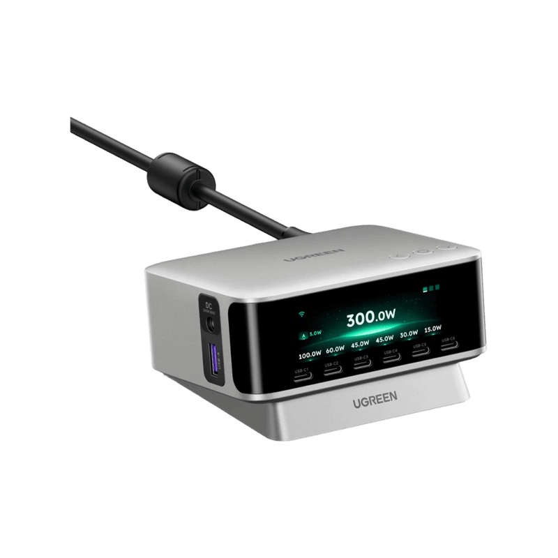 UGREEN Nexode Pro Smart-Display-Desktop-Ladegerät (300 W, 8 Anschlüsse, GaN, 5 Lademodi)