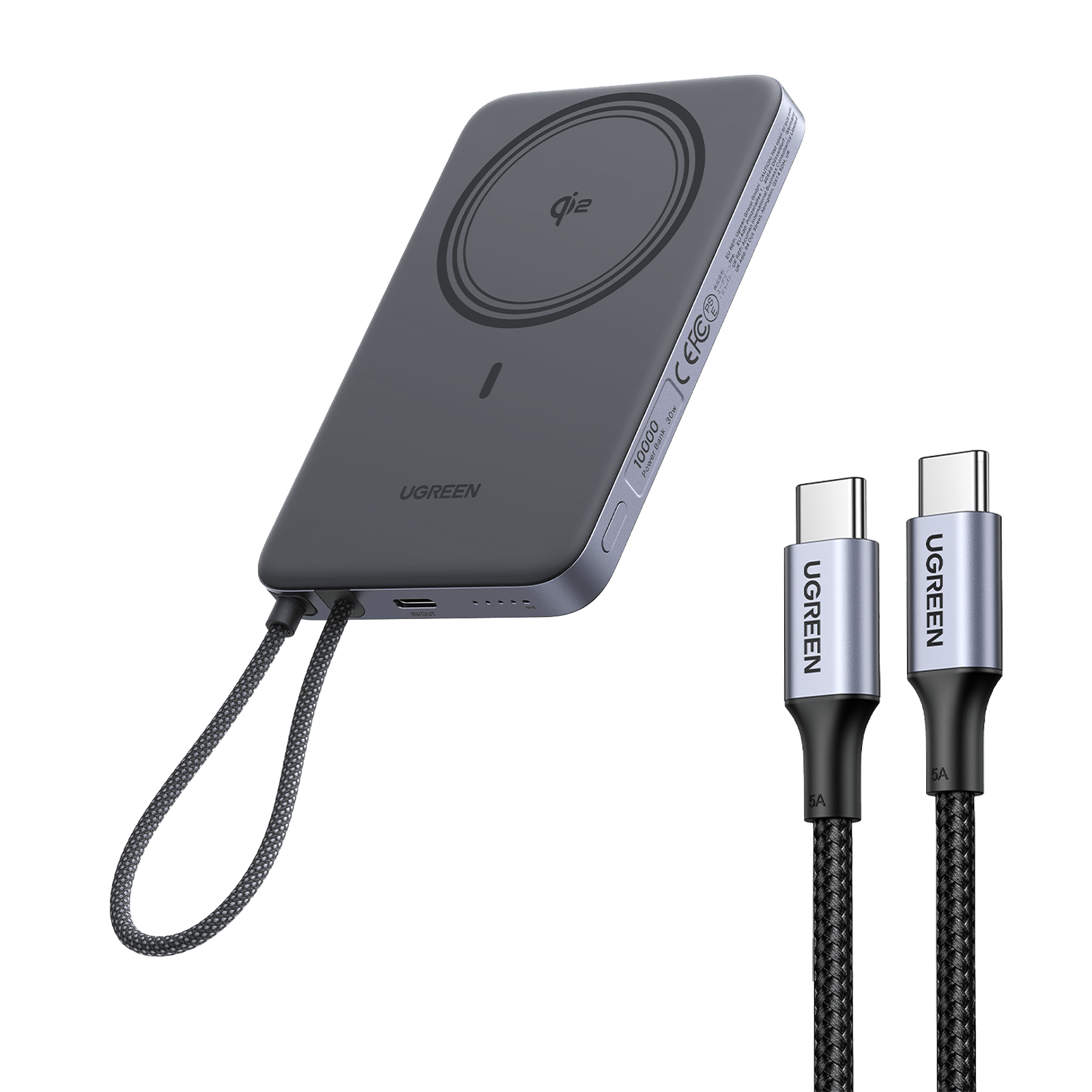 UGREEN MagFlow Air magnetische Powerbank (10000 mAh, Qi2 15W) & 100W USB-C Ladekabel -
