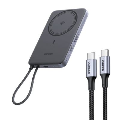UGREEN MagFlow Air magnetische Powerbank (10000 mAh, Qi2 15W) & 100W USB-C Ladekabel
