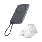 UGREEN MagFlow Air Powerbank & Nexode Air Ladegerät im Bundle (5.000 mAh / 10.000 mAh, Qi2 15 W, 65 W GaN) -