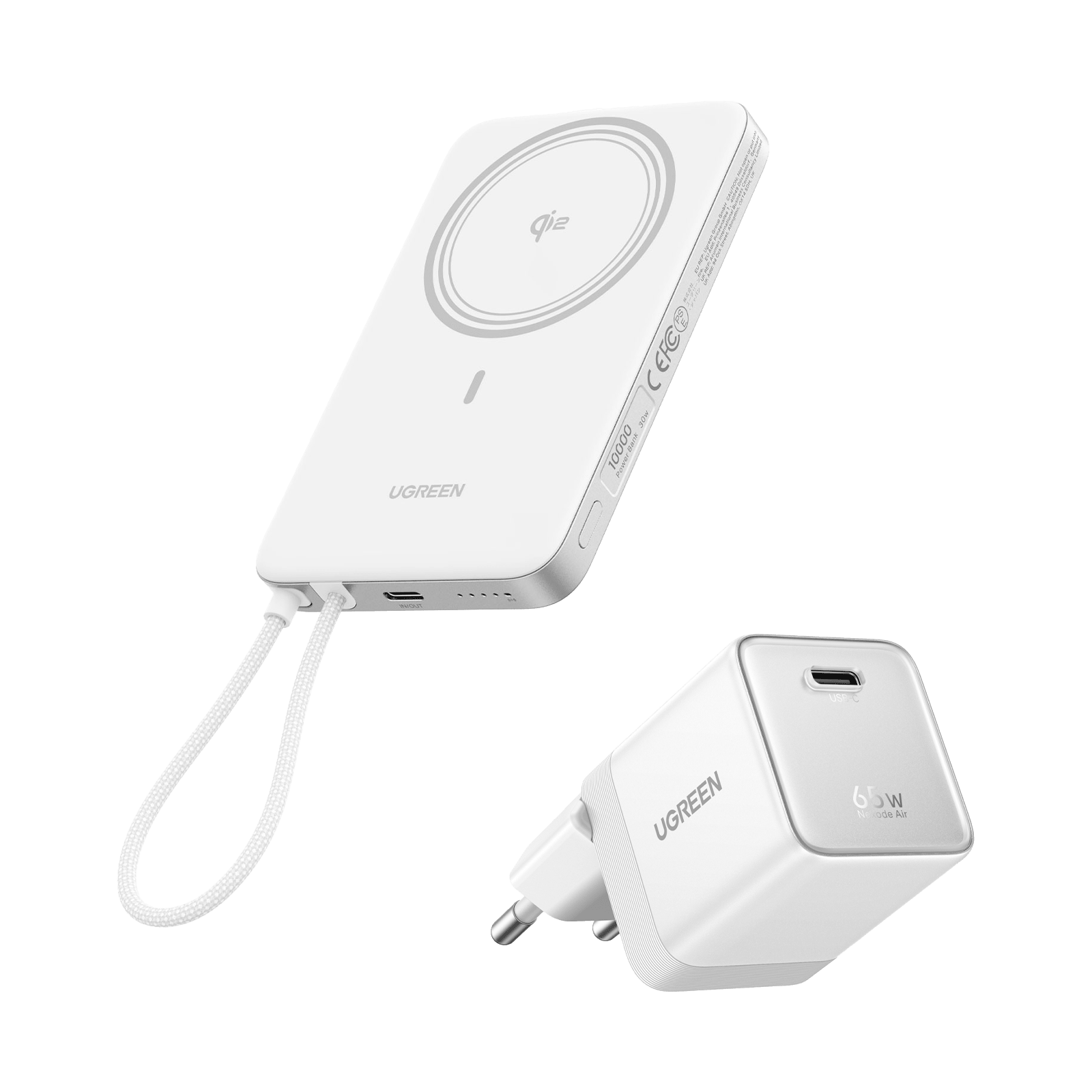 UGREEN MagFlow Air Powerbank & Nexode Air Ladegerät im Bundle (5.000 mAh / 10.000 mAh, Qi2 15 W, 65 W GaN) -