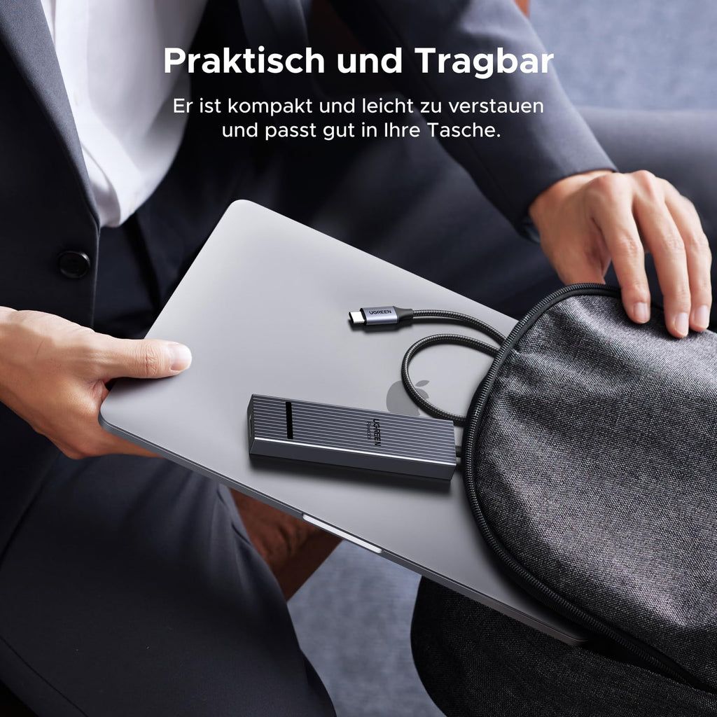 UGREEN Revodok Pro 1062 Dockingstation (6 Ports, 4K@60Hz, 10Gbps, 100W) überzeugt als kompakter und tragbarer USB-C-Hub für unterwegs.