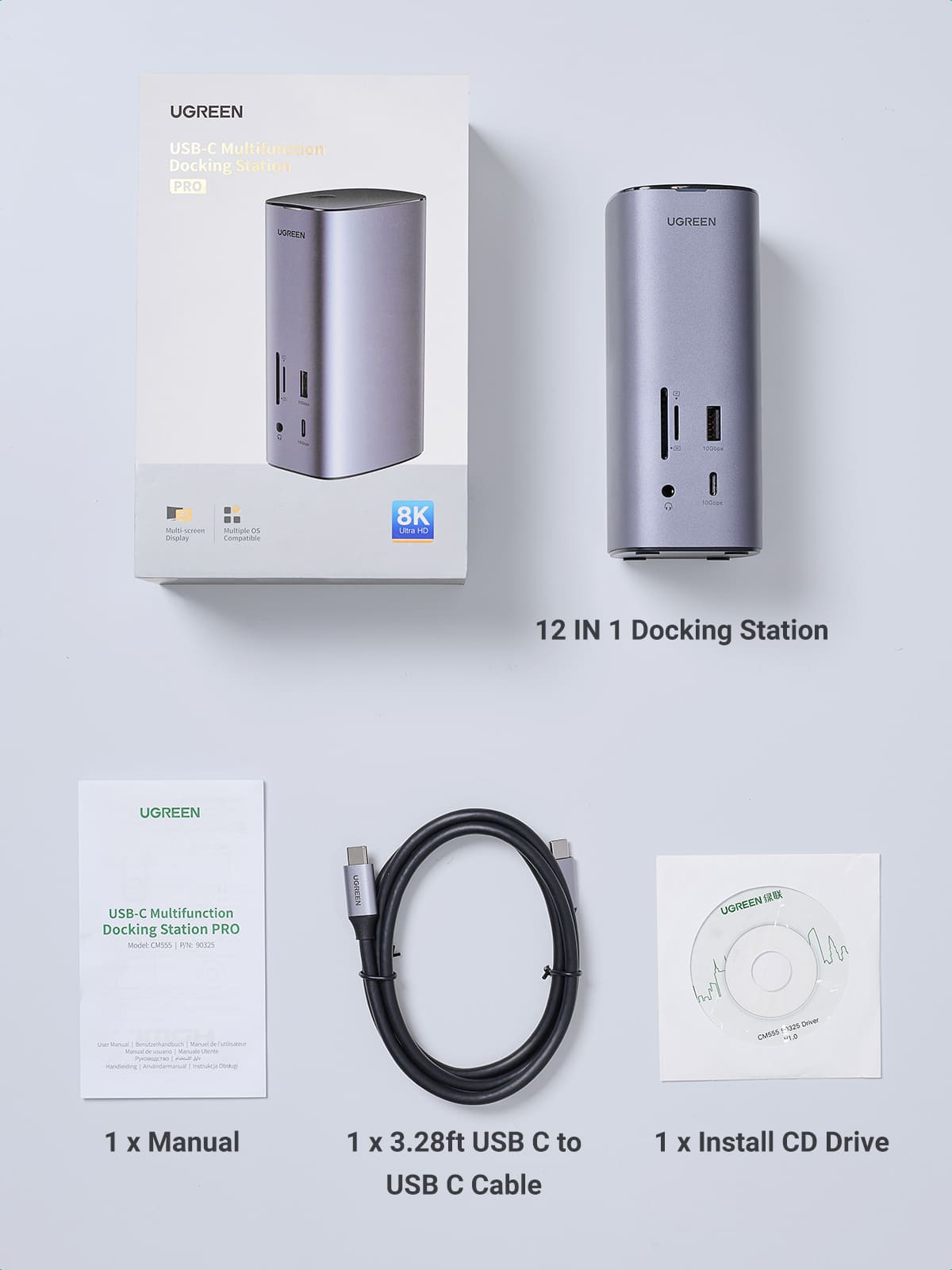 UGREEN Revodok Pro Docking Station voor 3 monitoren (2DP & HDMI), max. 100W opladen voor laptops, 27W USB-C, 10Gbps USB, Gigabit LAN, SD/TF 170MB/s [inclusief 140W stroomadapter, 1m kabel UGREEN Revodok Pro Docking Station voor 3 monitoren (2DP & HDMI), max. 100W opladen voor laptops, 27W USB-C, 10Gbps USB, Gigabit LAN, SD/TF 170MB/s [inclusief 140W stroomadapter, 1m kabel