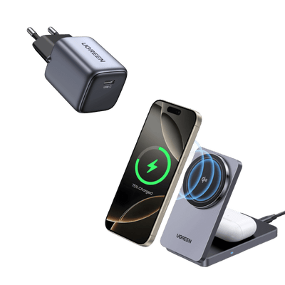 UGREEN-Set: MagFlow Qi2 15 W Ladestation + 20 W USB-C Ladegerät