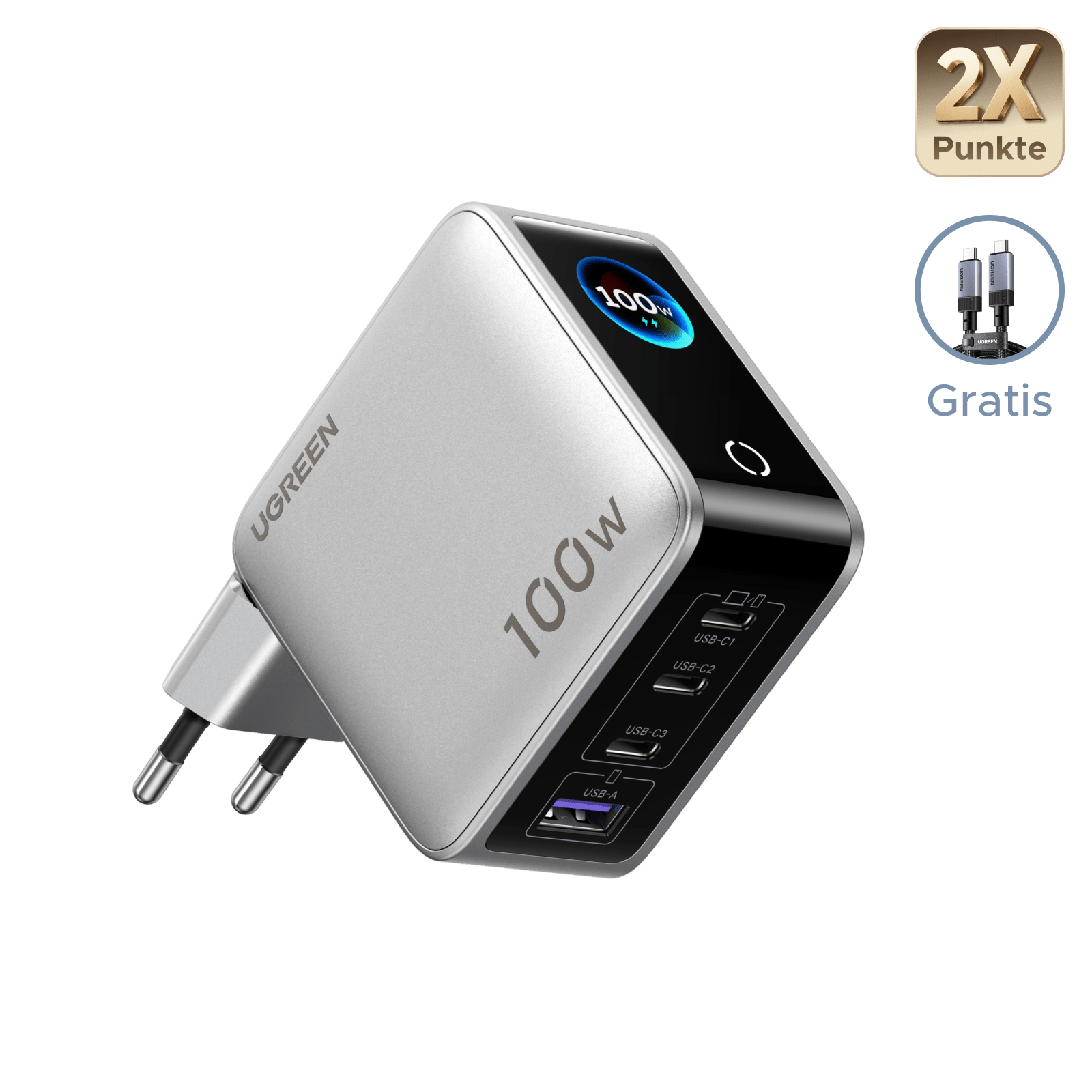 [NEU] UGREEN Nexode Pro 100 W Ladegerät (4-in-1, Smart Display, GaN) - Ladegerät