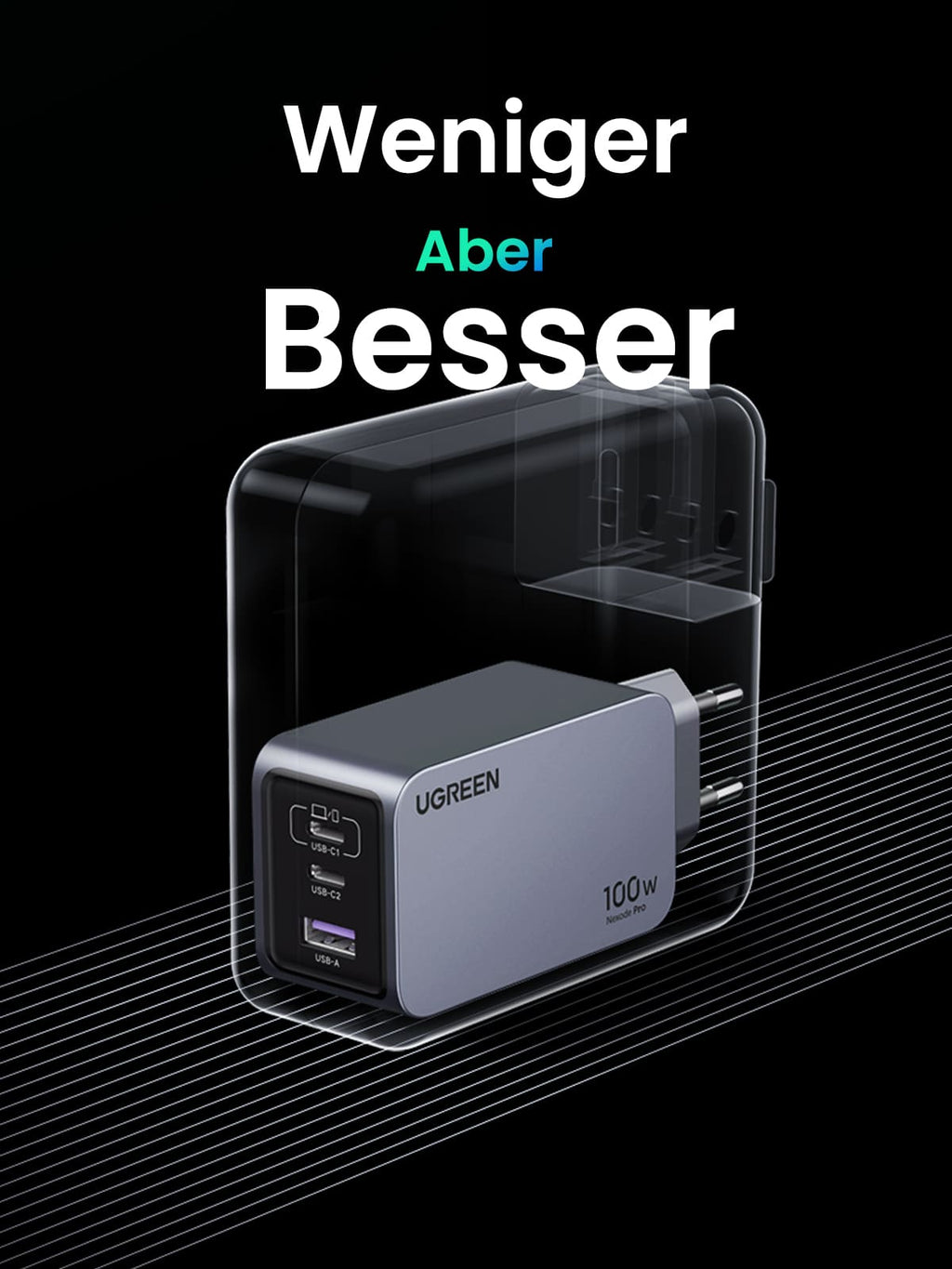 Nexode Pro 100W USB C Ladegerät 3-Ports Mini GaN Schnellladegerat