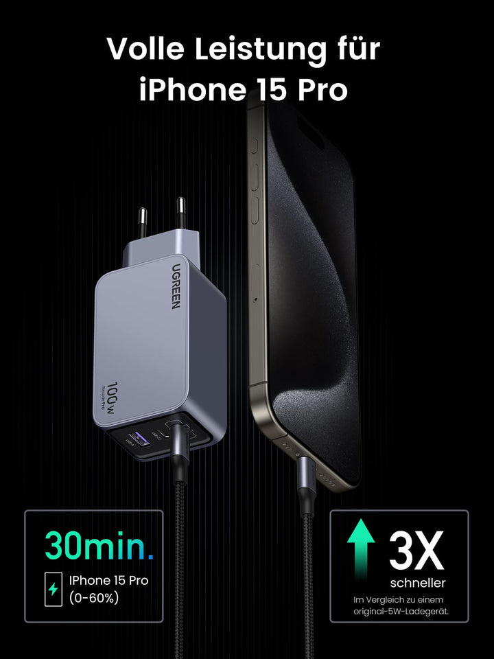 Nexode Pro 100W USB C Ladegerät 3-Ports Mini GaN Schnellladegerat