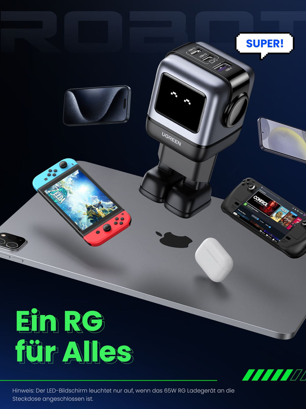Nexode RG 65W GaN-Ladegerät (schwarz)