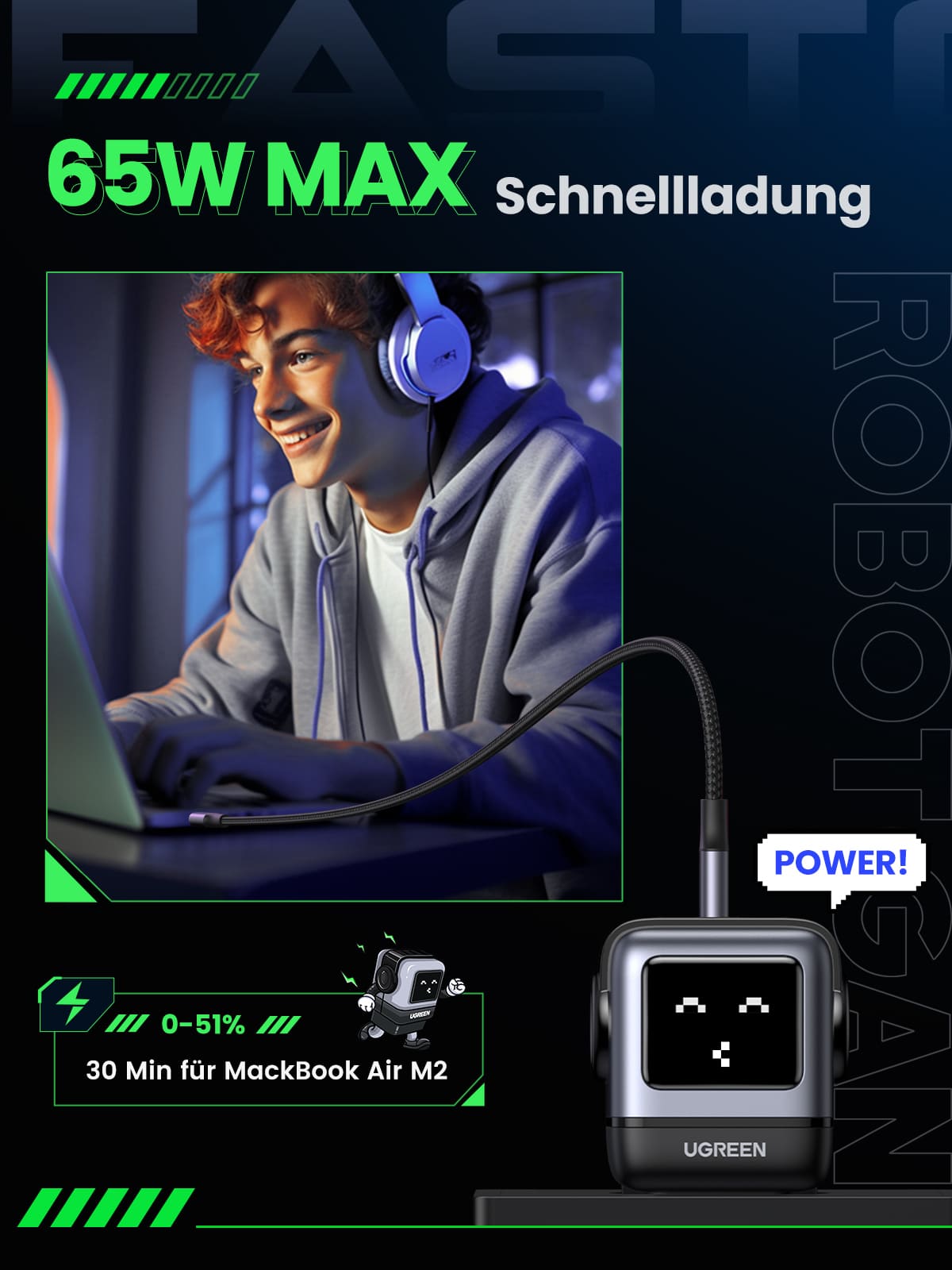 Nexode RG 65W GaN-Ladegerät (schwarz)
