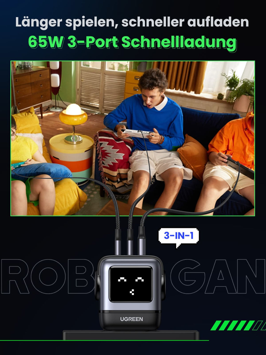 Nexode RG 65W GaN-Ladegerät (schwarz)