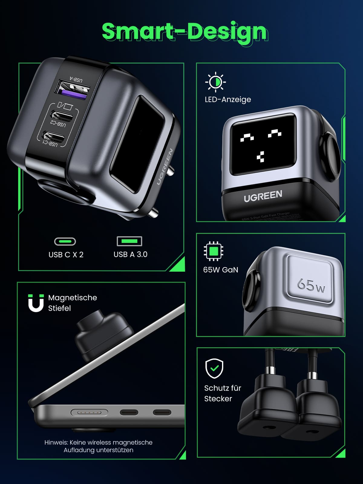 Nexode RG 65W GaN-Ladegerät (schwarz)