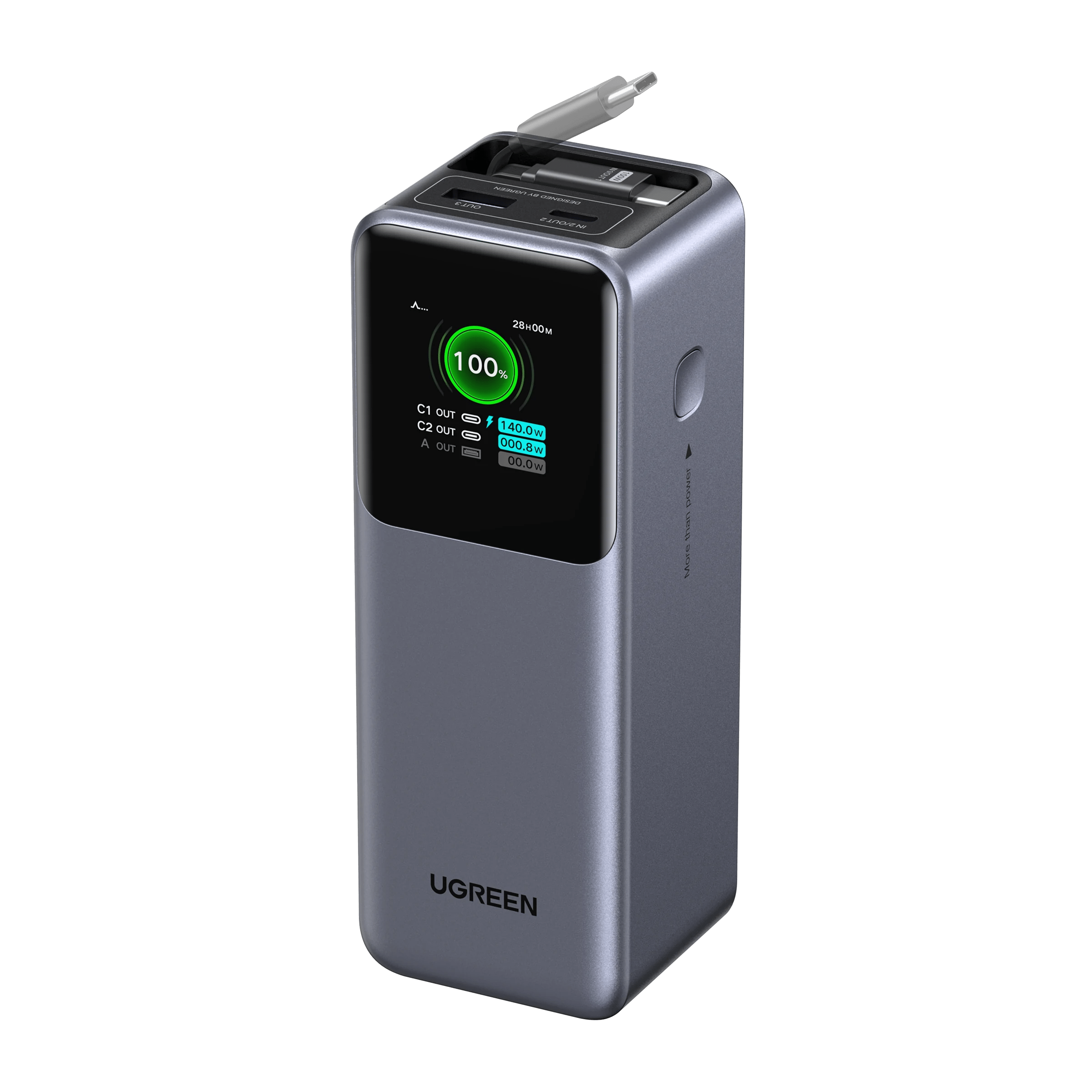 UGREEN Nexode Powerbank 20000mAh 165W mit ausziehbarem USB - C - Kabel - 