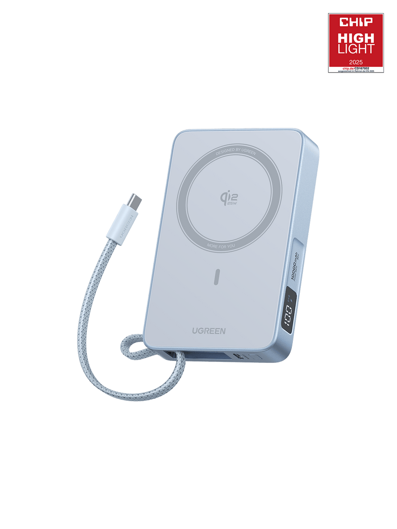 UGREEN MagFlow Magnetische Kabellose Powerbank (10000mAh, Qi2 25W, MagSafe-kompatibel)