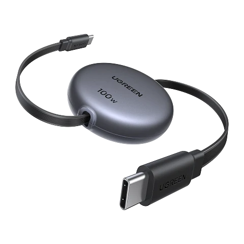 UGREEN Nexode ausziehbares USB-C-Kabel 100W mit intelligentem E-Marker-Chip unterstützt ultraschnelles 100W-Laden, verfügt über ein leichtes, tragbares Design, eine langlebige Konstruktion mit über 25.000 getesteten Einzügen sowie eine benutzerfreundliche Längenverstellung in vier Stufen für ein verknotungsfreies Nutzungserlebnis.