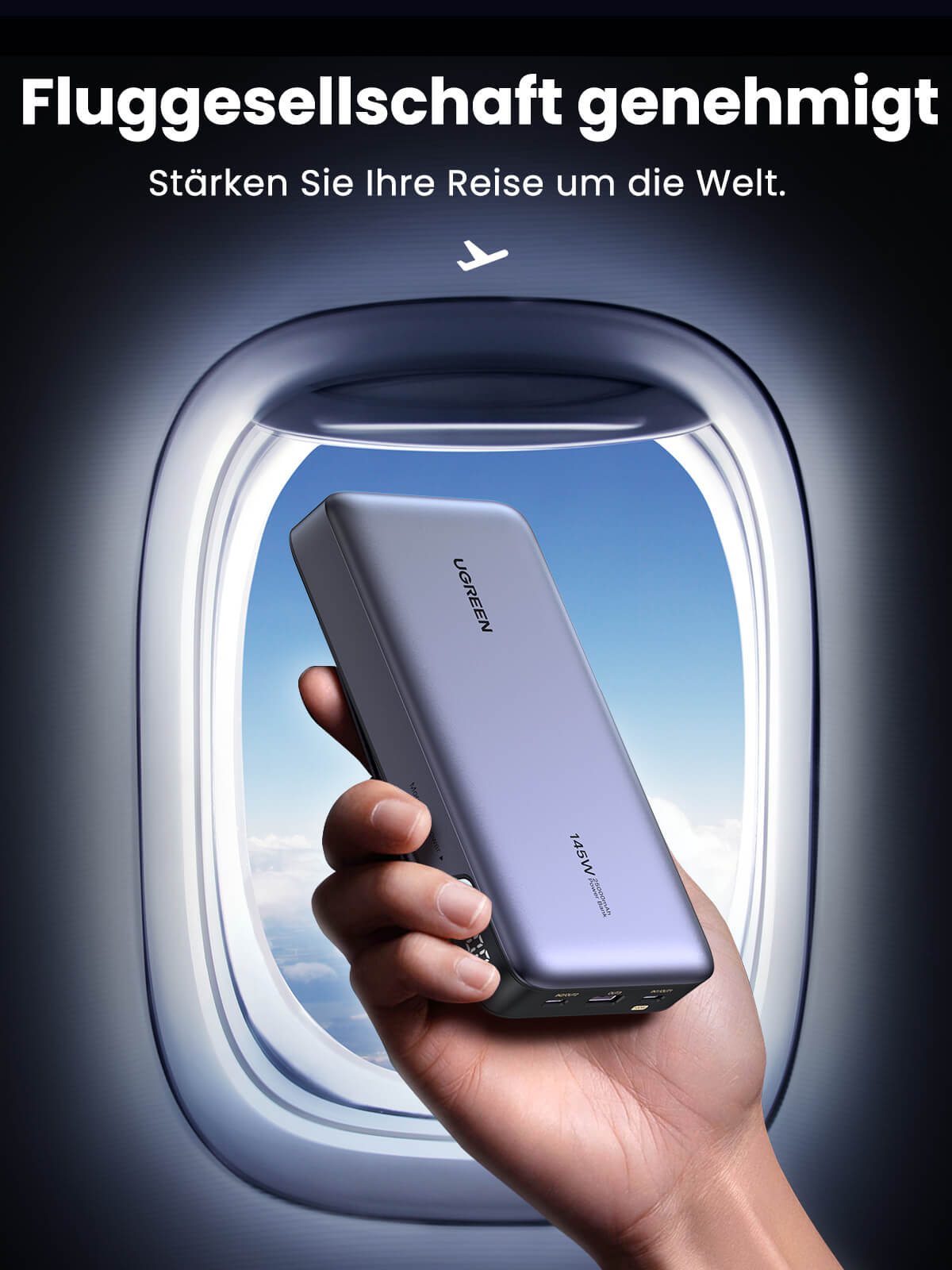 UGREEN Nexode Powerbank 25000mAh 145W ist als powerbank von Fluggesellschaften genehmigt und stärkt Ihre Reise um die Welt mit sicherer, zuverlässiger Energie.