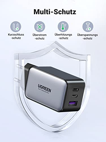 Ugreen 65W USB C Ladegerät 3-Ports GaN Wandladegerät+60W USB-C Ladekabel(1m)