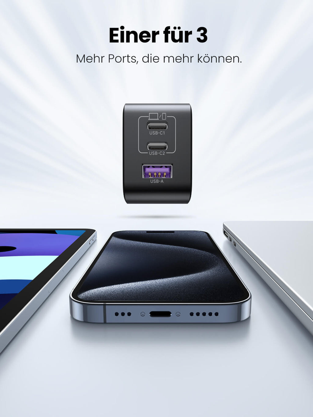  65W USB C Ladegerät 3-Ports GaN Wandladegerät