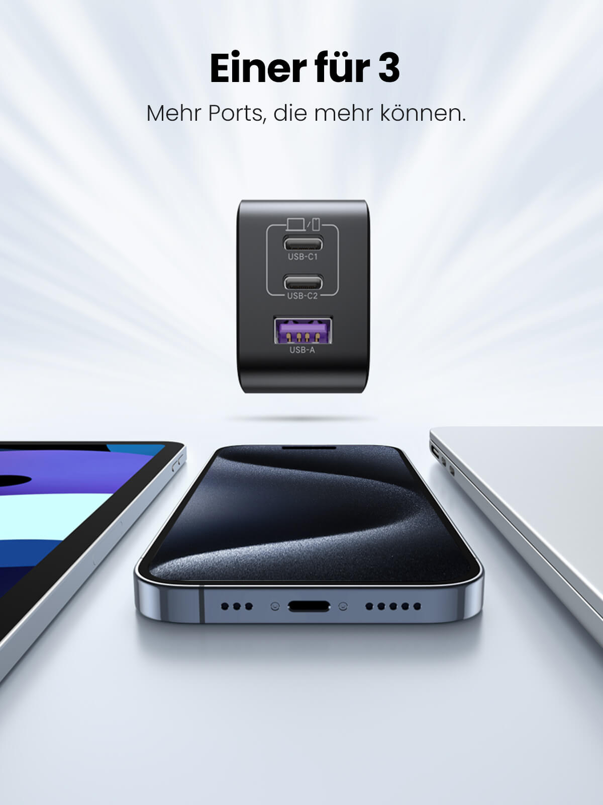  65W USB C Ladegerät 3-Ports GaN Wandladegerät