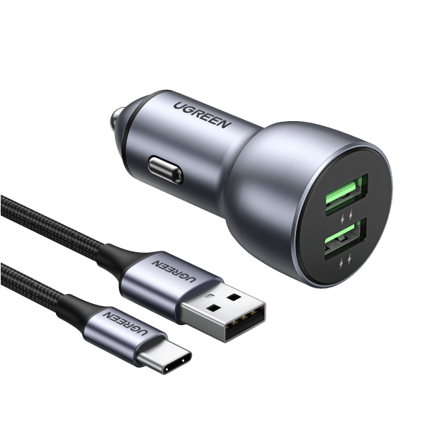 Zigarettenanzünder-Ladegerät 38W, USB-C und USB 3.0 + LED-Anzeige, LinQ –  Schwarz - German