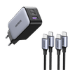 Ugreen 65W USB C Ladegerät 3-Ports GaN Wandladegerät+2*60W USB-C Ladekabel(1m)