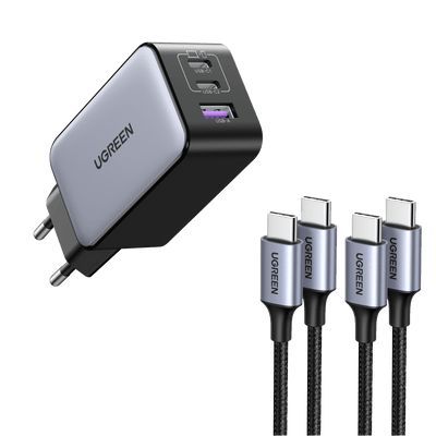 UGREEN 65W USB-C GaN Ladegerät + 60W USB-C Ladekabel*2