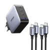 Ugreen 100W USB C Ladegerät 4-Ports GaN Wandladegerät+2 Stück 60W USB-C Ladekabel(1m)